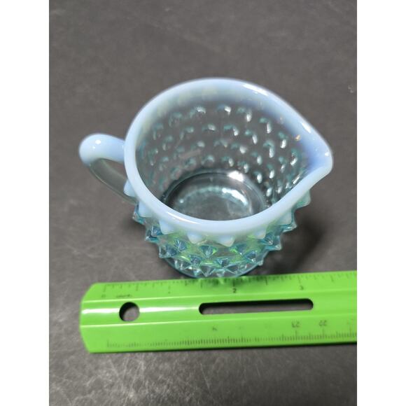 Vintage Blue Opalescent Hobnail Glass Mini Creamer Pitcher Toothpick Holder - Picture 7 of 7